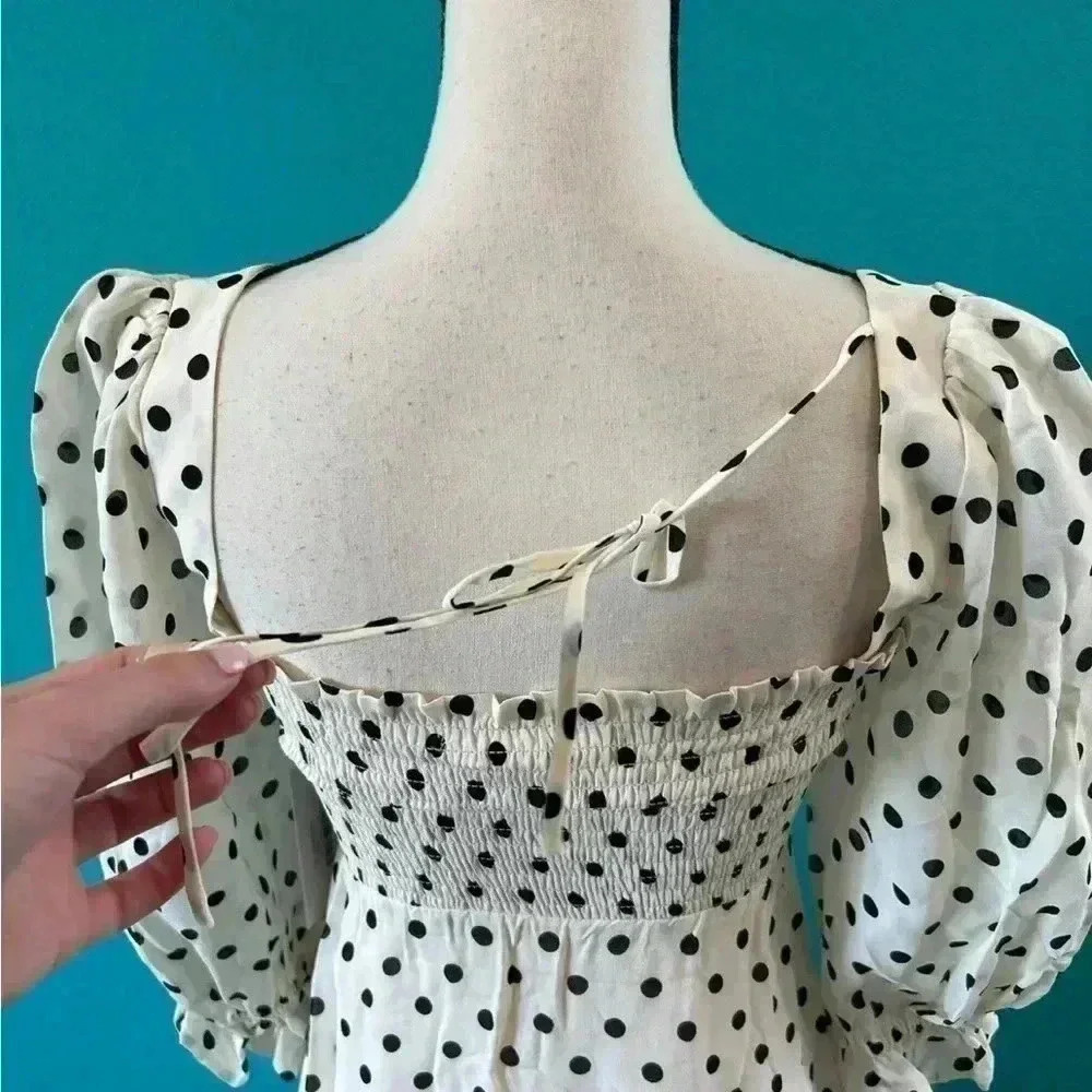 New with tags Reformation Zaria Smocked Bodice Polka Dot Mini Dress - Picture 4 of 9